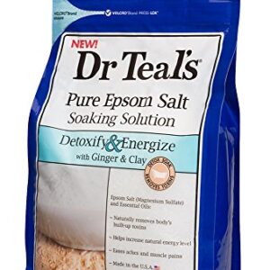 Dr Teal's Pure Epsom Salt Soaking Solution, Detoxify & Energize with Ginger & Clay, 3 lbs