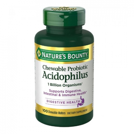 Nature's Bounty Acidophilus Chewable Wafers Natural Strawberry Flavor 100 TB