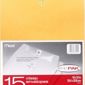 Mead 10X13 Clasp Envelopes, Office Pack 15 Count (76022)