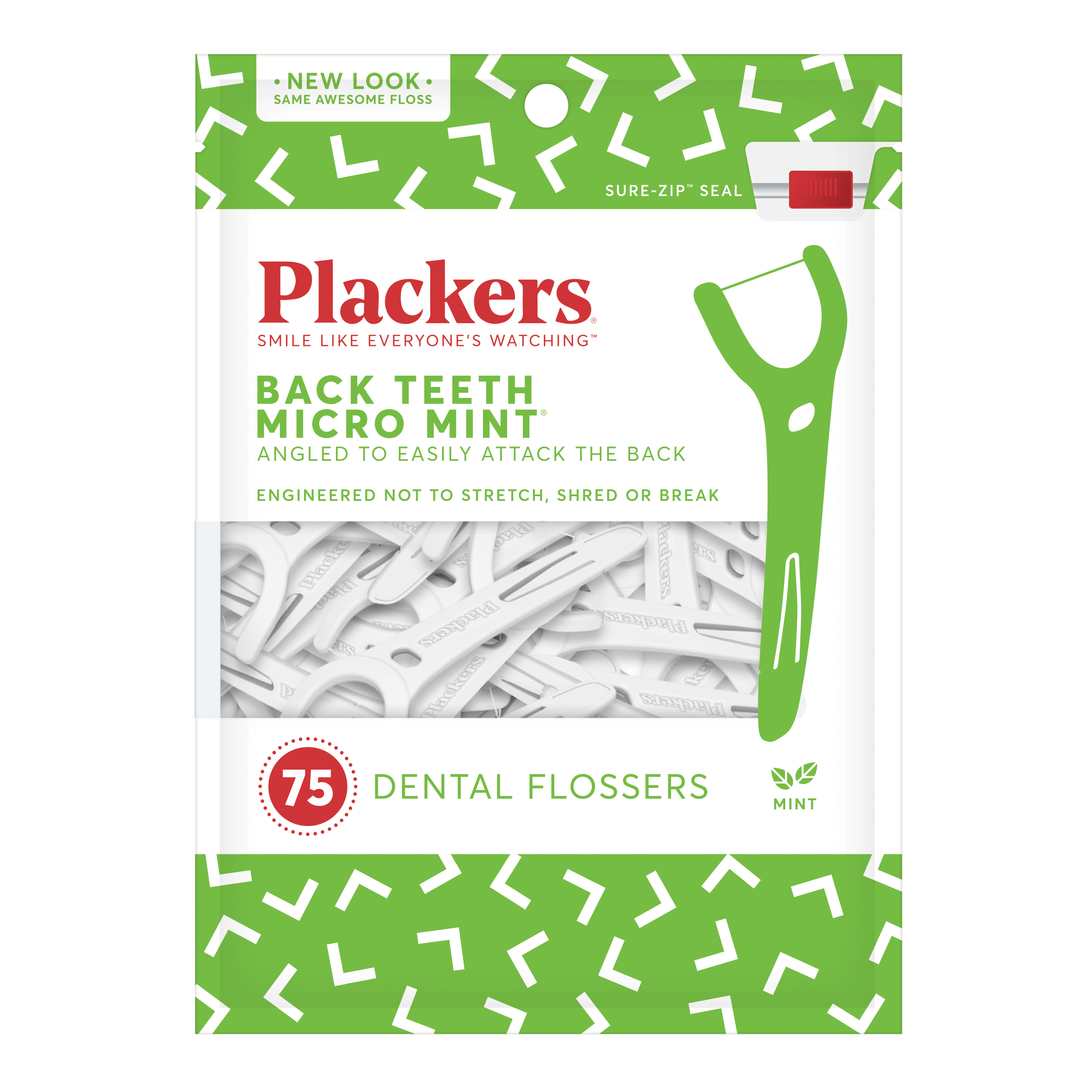 PLACKERS FLOSSERS BACK TEETH MINT 75 CT