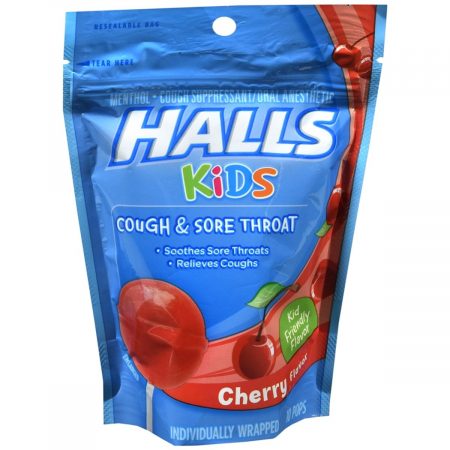 Halls Kids Cough & Sore Throat Pops Cherry Flavor - 10 EA