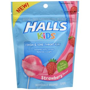 Halls Kids Cough & Sore Throat Pops Strawberry Flavor - 10 EA