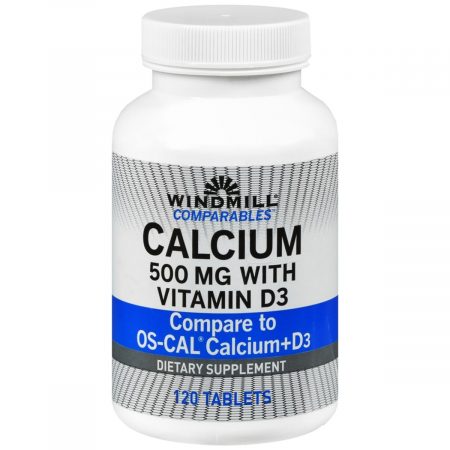 Windmill Comparables Calcium 500 mg with Vitamin D3 Tablets - 120 TB