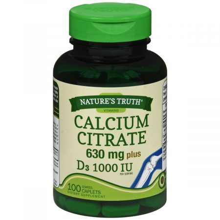 Nature's Truth Calcium Citrate 630 mg Plus D3 1000 IU Dietary Supplement Caplets - 100 TB