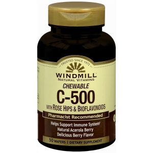 Windmill Chewable C-500 with Rose Hips & Bioflavonoids Wafers Berry Flavor - 50 EA