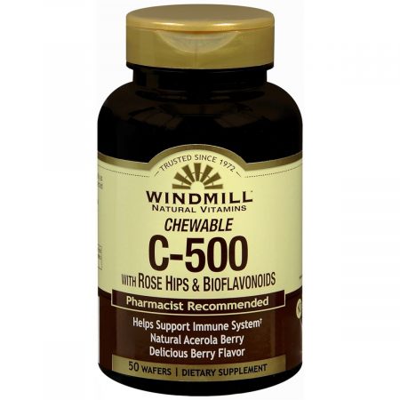 Windmill Chewable C-500 with Rose Hips & Bioflavonoids Wafers Berry Flavor - 50 EA