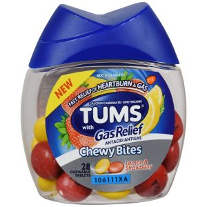 TUMS with Gas Relief Antacid/Antigas Chewy Bites Lemon & Strawberry - 28 EA