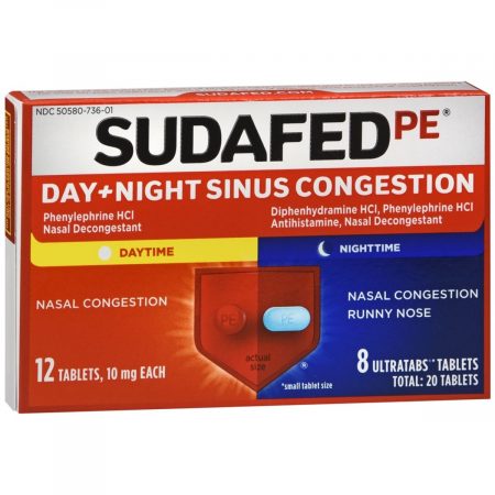 Sudafed PE Day + Night Sinus Congestion Tablets - 20 TB