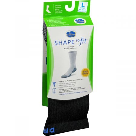 Dr. Comfort Shape to Fit Socks Crew Length Unisex Black Large - 1 PR