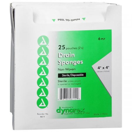 Dynarex Drain Sponges 4 inches x 4 inches - 25 EA