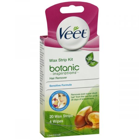 VEET Wax Strip Kit  Botanic Inspirations Hair Remover Bikini, Underarm & Face Sensitive Formula - 1 EA