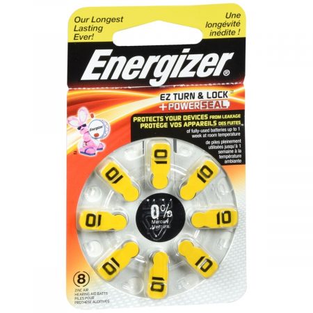 Energizer EZ Turn & Lock + Power Seal Zinc Air Hearing Aid Batteries Size 10 - 8 EA