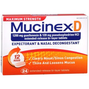 Mucinex D 12 Hour Expectorant & Nasal Decongestant Extended-Release Bi-Layer Tablets Maximum Strength - 24 TB