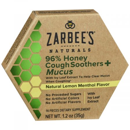 Zarbee's Naturals 96% Honey Cough Soothers + Mucus Natural Lemon Menthol Flavor - 14 EA
