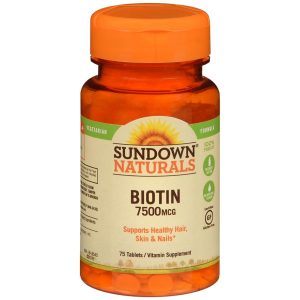 Sundown Naturals Biotin 7500 mcg Vitamin Supplement Tablets - 75 TB