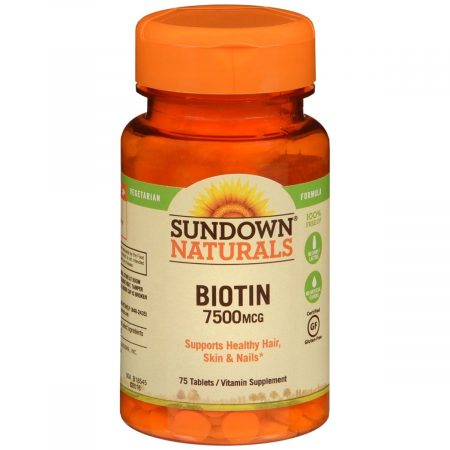 Sundown Naturals Biotin 7500 mcg Vitamin Supplement Tablets - 75 TB
