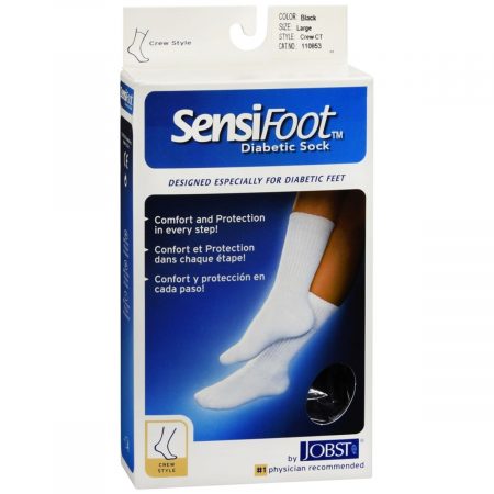 SensiFoot Diabetic Sock Crew Style Large Black - 1 PR