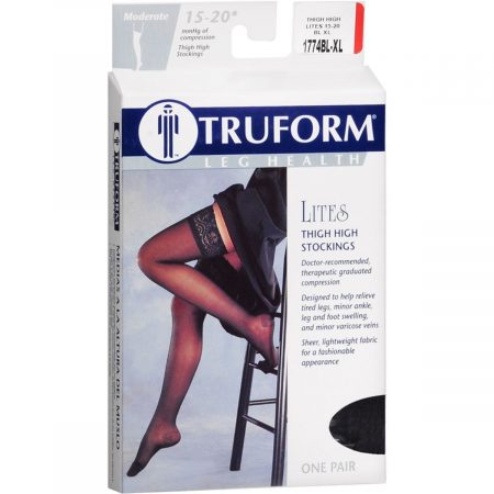 TRUFORM Leg Health Lites Thigh High Stockings Moderate Black Extra Large 1774BL-XL - 1 PR