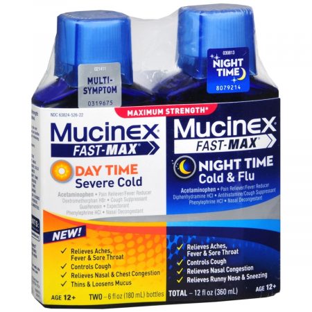 Mucinex Fast-Max Day Time & Night Time Cold & Flu Liquid Maximum Strength - 12 OZ