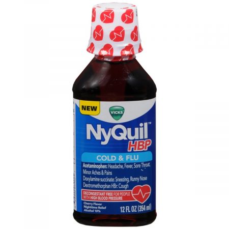 NyQuil HBP Cold and Flu Liquid Cherry Flavor - 12 OZ