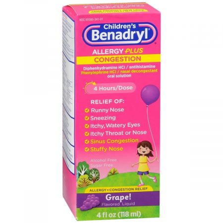 Benadryl Children's Allergy plus Congestion Liquid Grape Flavored - 4 OZ