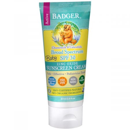 Badger Active Zinc Oxide Sunscreen Cream Baby SPF 30 Chamomile & Calendula - 2.9 OZ