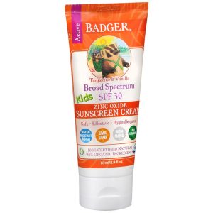 Badger Active Zinc Oxide Sunscreen Cream Kids SPF 30 Tangerine & Vanilla - 2.9 OZ
