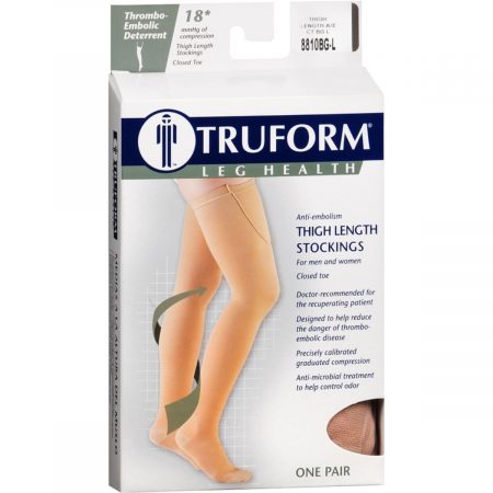 TRUFORM Leg Health Thigh Length Stockings Thrombo-Embolic Deterrent Closed Toe Beige Large 8810BG-L - 1 PR