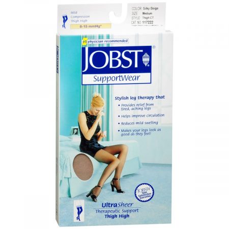 Jobst SupportWear Women's Closed Toe Ultra Sheer Mild Compression Thigh Highs Size Medium Silky Beige - 1 PR