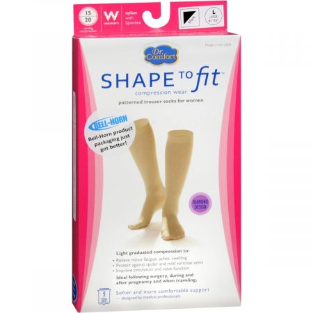 Dr. Comfort Shape To Fit Women's Compression Hosiery Diamond Design 15/20 mmHg Black Large - 1 PR