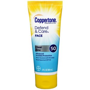 Coppertone Defend & Care Face Clear Zinc Sunscreen Lotion SPF 50 - 3 OZ