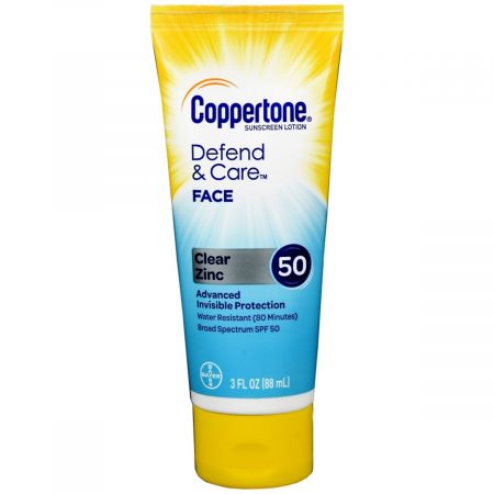 Coppertone Defend & Care Face Clear Zinc Sunscreen Lotion SPF 50 - 3 OZ