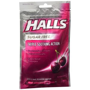 Halls Menthol Cough Suppressant/Oral Anesthetic Drops Sugar Free Black Cherry - 25 EA