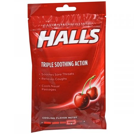 Halls Cough Suppressant/Oral Anesthetic Drops Cherry - 30 EA
