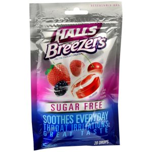 Halls Breezers Pectin Throat Drops Sugar Free Cool Berry Flavor - 20 EA
