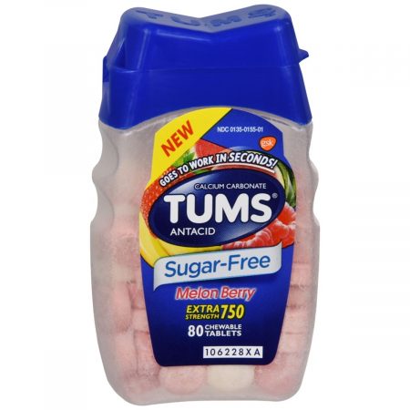 TUMS Extra Strength 750 Antacid Chewable Tablets Sugar-Free Melon Berry - 80 TB