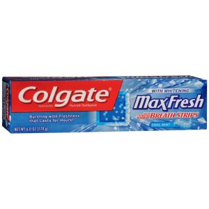 Colgate MaxFresh with Whitening Breath Strips Anticavity Fluoride Toothpaste Cool Mint - 6 OZ