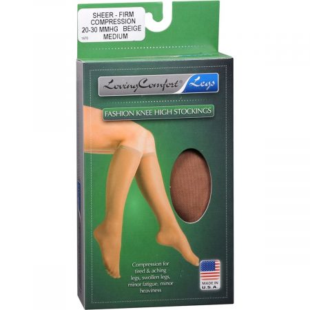 Loving Comfort Fashion Knee High Stockings Sheer Firm Beige Medium - 1 PR