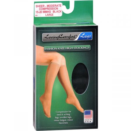 Loving Comfort Fashion Knee High Stockings Sheer Moderate Compression Black Medium - 1 PR