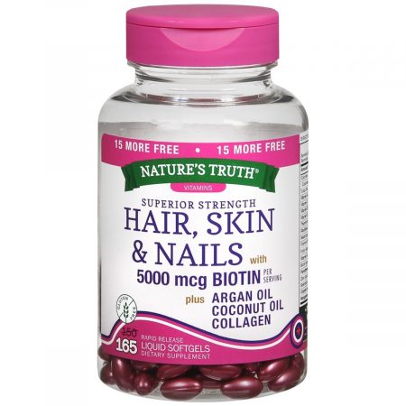 Nature's Truth Superior Strength Hair, Skin & Nails with 5000 mcg Biotin plus Argan Oil, Coconut Oil, Collagen Softgels - 165 CP