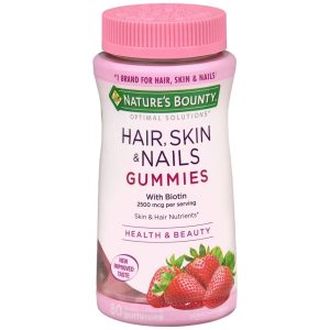 Nature's Bounty Optimal Solutions Hair, Skin & Nails With Biotin Strawberry Flavored Gummies - 80 EA