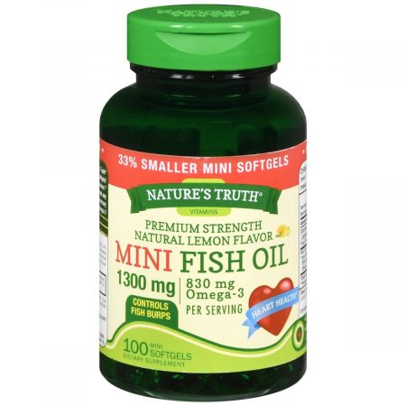 Nature's Truth Vitamins Mini Fish Oil 1300 mg Softgels Premium Strength Natural Lemon Flavor - 100 CP
