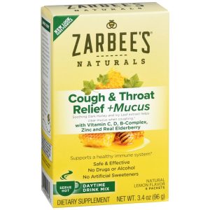 Zarbee's Naturals Cough & Throat Relief + Mucus Daytime Drink Mix Packets Natural Lemon Flavor - 6 EA