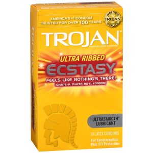 TROJAN Ultra Ribbed Ecstasy Latex Condoms - 10 EA