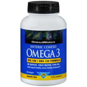 OmegaWorks Enteric Coated Omega 3 EPA 180/DHA 120 Formula Softgels - 90 CP