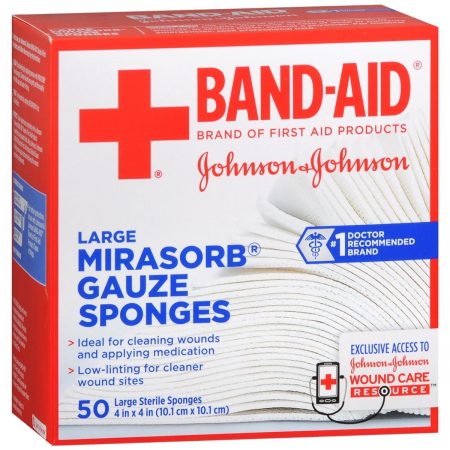 BAND-AID Mirasorb Gauze Sponges Large 4 inch x 4 inch - 50 EA