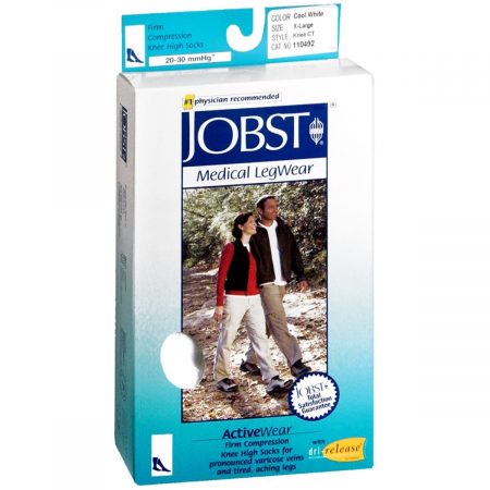 JOBST ActiveWear Knee High Socks Firm Compression Closed Toe Cool White X-Large - 1 PR