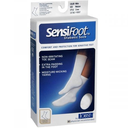 JOBST SensiFoot Crew Socks White Medium - 1 PR