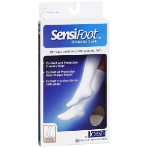 Jobst SensiFoot Unisex Mild Support Knee Style Closed Toe Diabetic Socks X-Large White - 1 PR