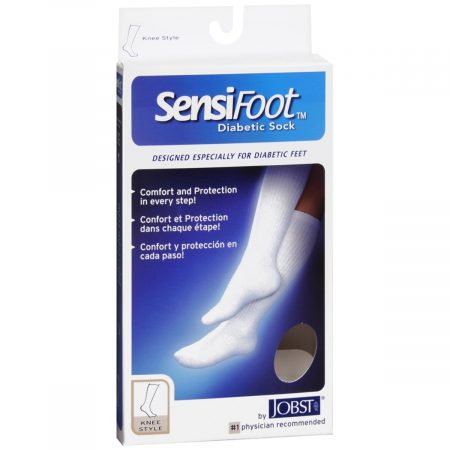 Jobst SensiFoot Unisex Mild Support Knee Style Closed Toe Diabetic Socks X-Large White - 1 PR